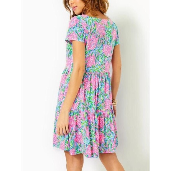 Lilly Pulitzer Geanna Swing Mini Dress Tiered Turtle Printed Cotton XS 282374 - Picture 3 of 7